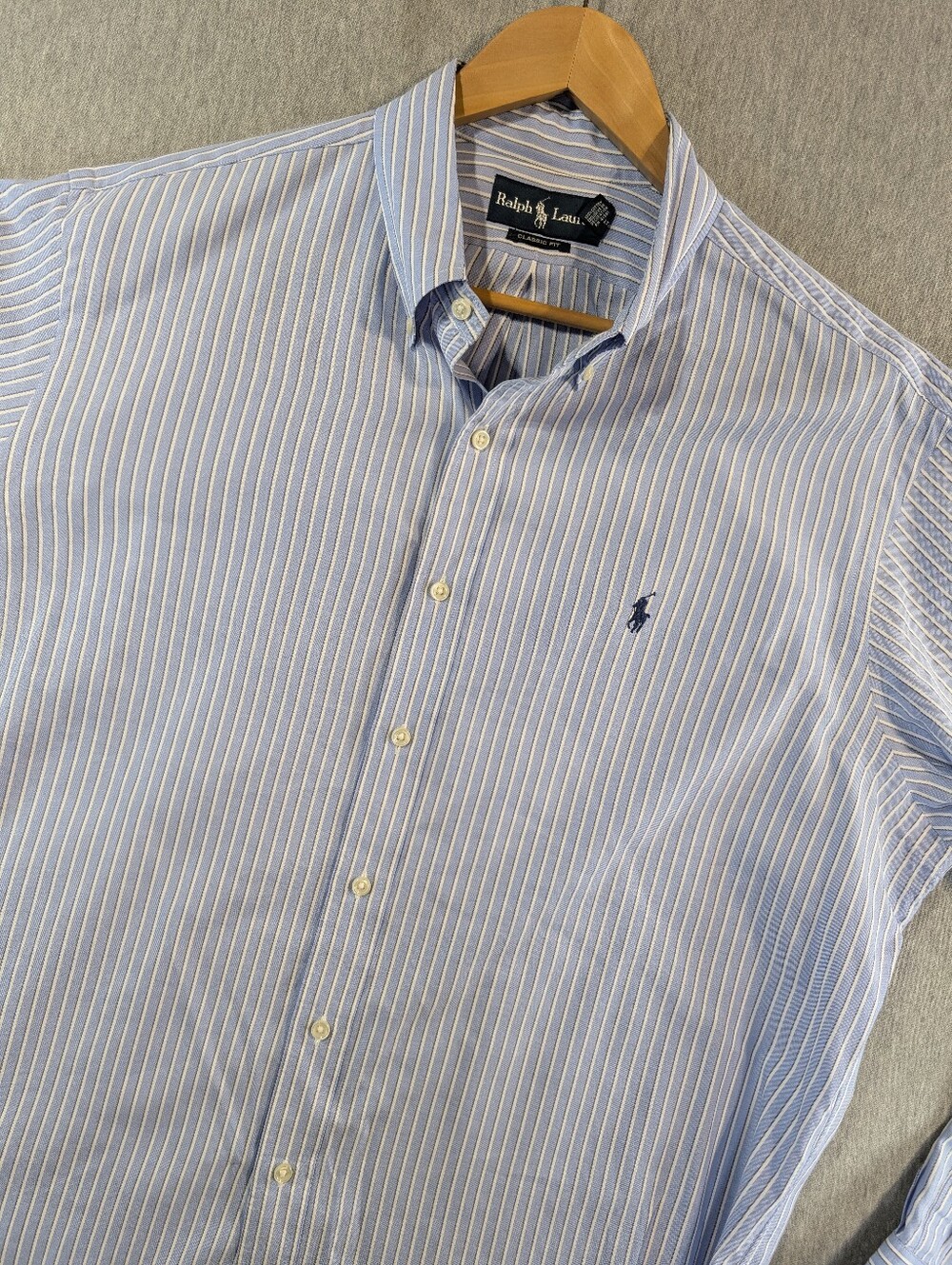 Ralph Lauren Striped Dress Shirt Men's XL Classic Fit Blue White Long Sleeve
